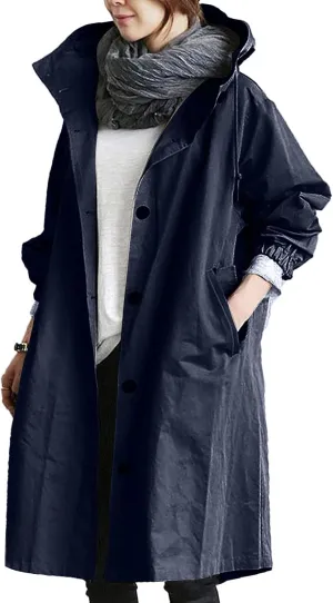 Womens Winter Warm Jacket Mid Length Oversized Elegant Hooded Windbreaker Classic Winter Thermal Tunic Tops Outerwear