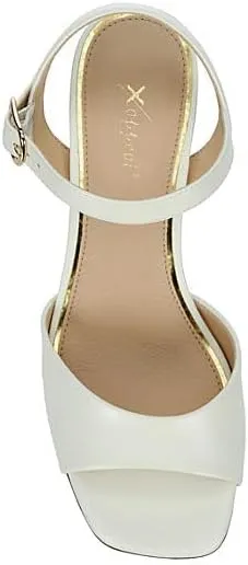 XAPPEAL Hera - Women's Faux Leather Open Square Toe Low Block Heel Dress Sandals