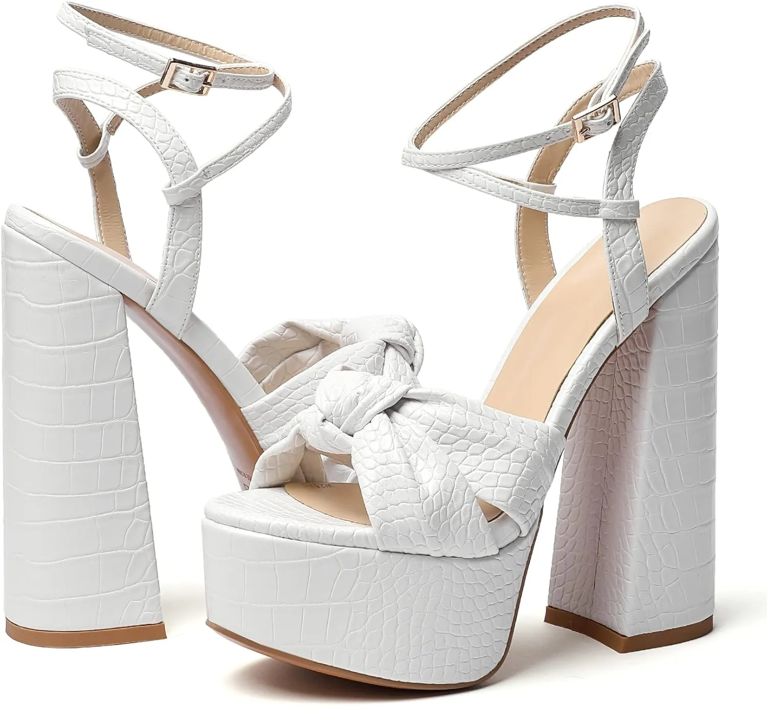 YODEKS Women's High Heels Sandals| Chunky Heel Platform Pumps| Peep Toe Ankle Strap Fashion Animal Print Summer Dress Shoes