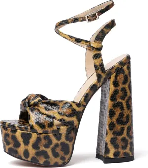 YODEKS Women's High Heels Sandals| Chunky Heel Platform Pumps| Peep Toe Ankle Strap Fashion Animal Print Summer Dress Shoes