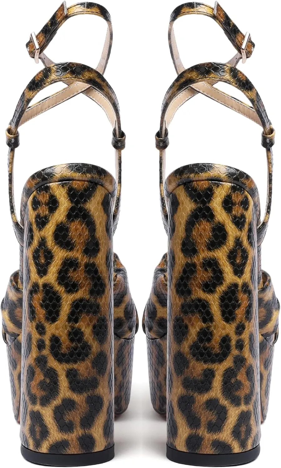 YODEKS Women's High Heels Sandals| Chunky Heel Platform Pumps| Peep Toe Ankle Strap Fashion Animal Print Summer Dress Shoes