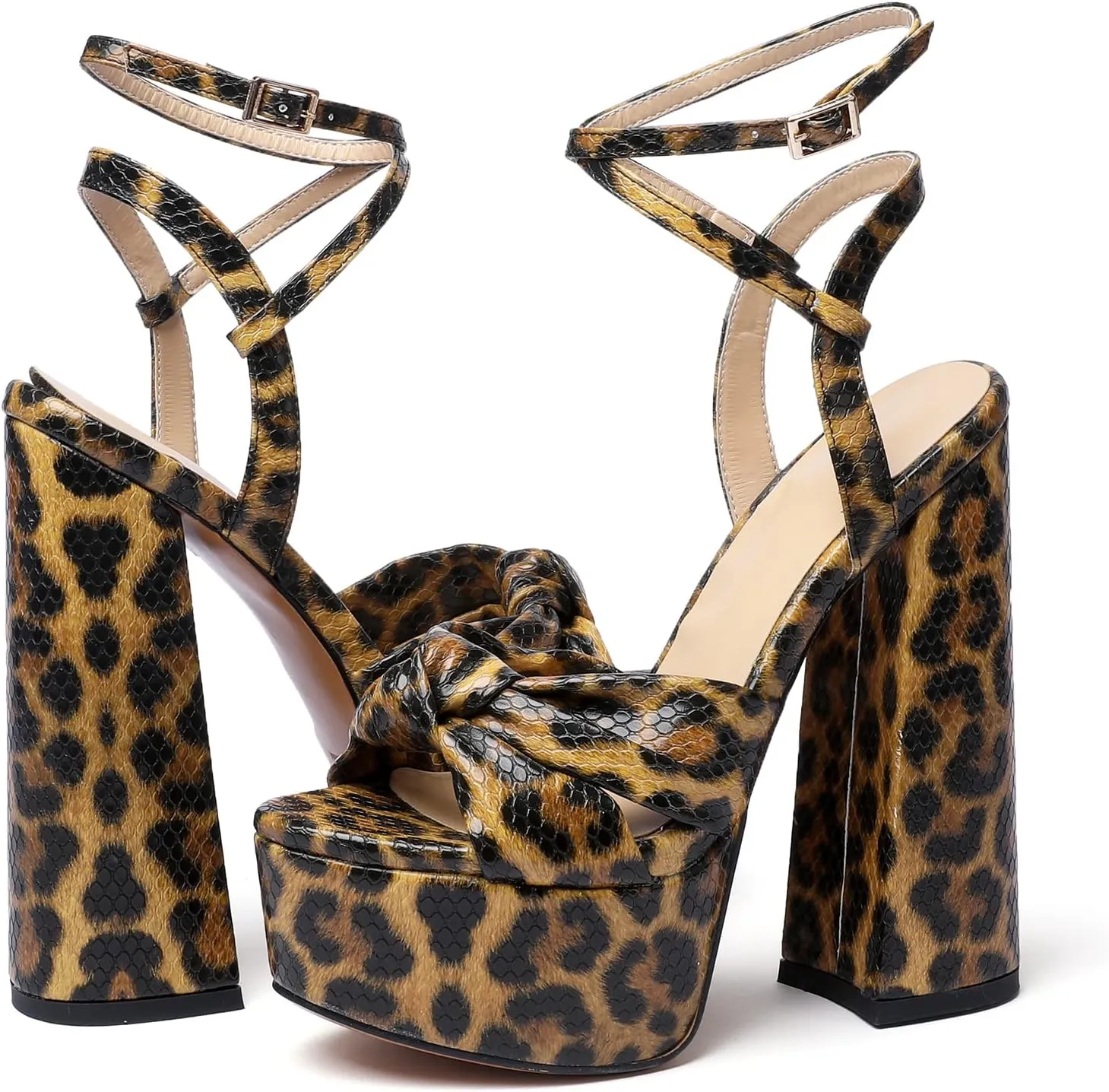 YODEKS Women's High Heels Sandals| Chunky Heel Platform Pumps| Peep Toe Ankle Strap Fashion Animal Print Summer Dress Shoes