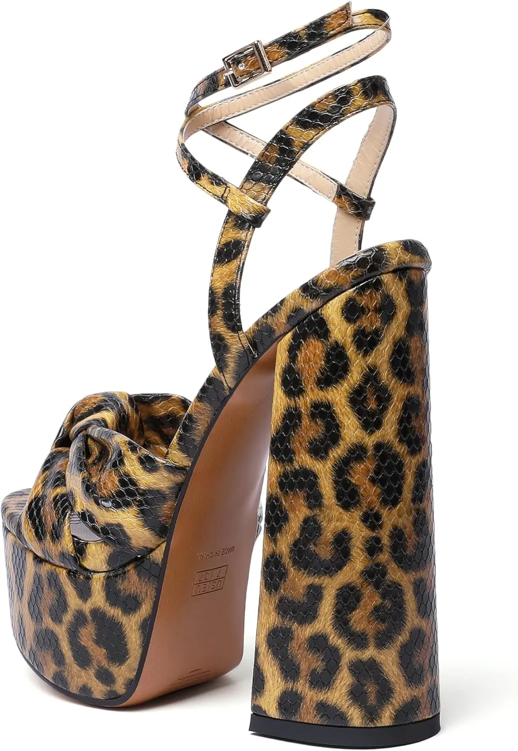 YODEKS Women's High Heels Sandals| Chunky Heel Platform Pumps| Peep Toe Ankle Strap Fashion Animal Print Summer Dress Shoes