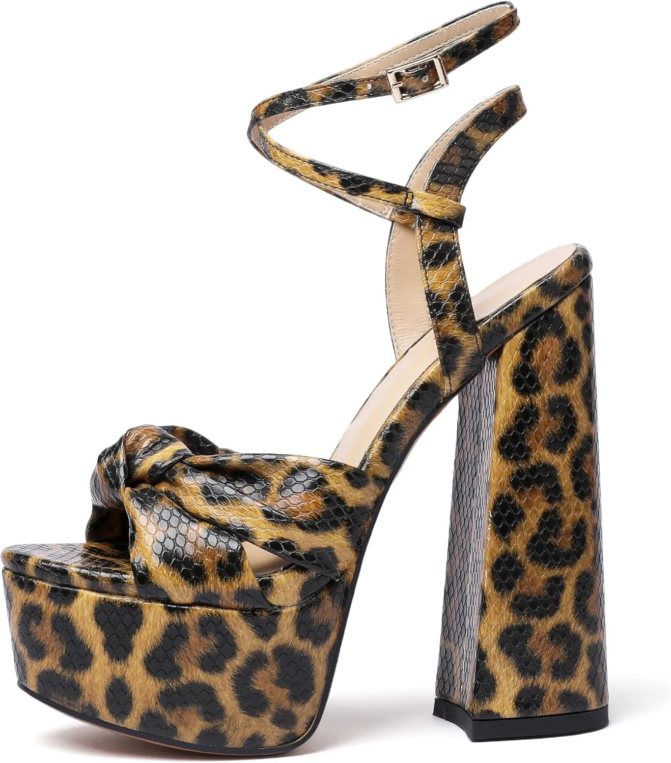 YODEKS Women's High Heels Sandals| Chunky Heel Platform Pumps| Peep Toe Ankle Strap Fashion Animal Print Summer Dress Shoes