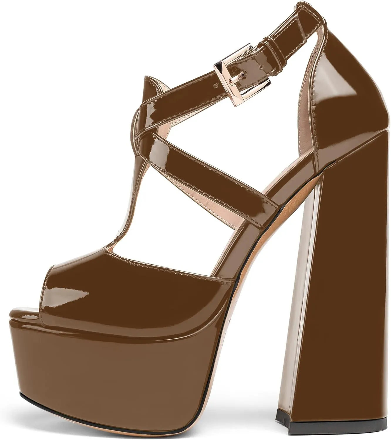 YODEKS Women's Peep Toe Chunky Heel Sandals Ankle Strap Platform Wedding Shoes