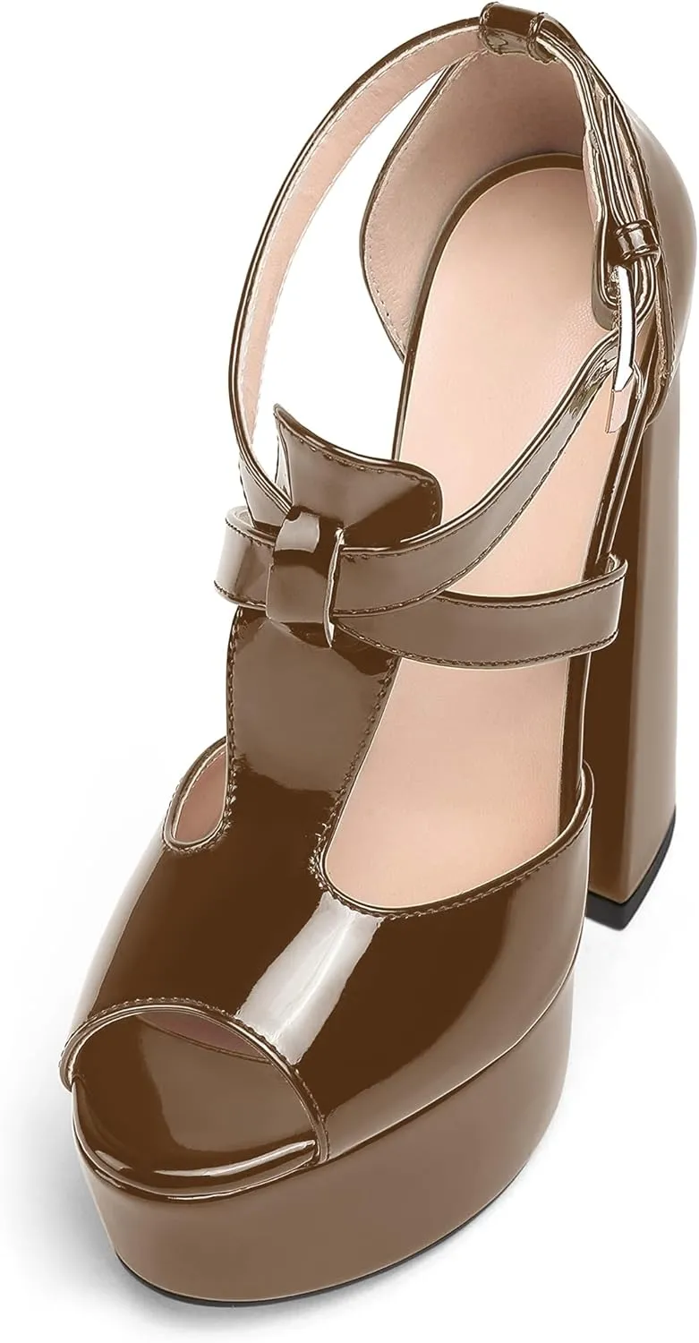 YODEKS Women's Peep Toe Chunky Heel Sandals Ankle Strap Platform Wedding Shoes