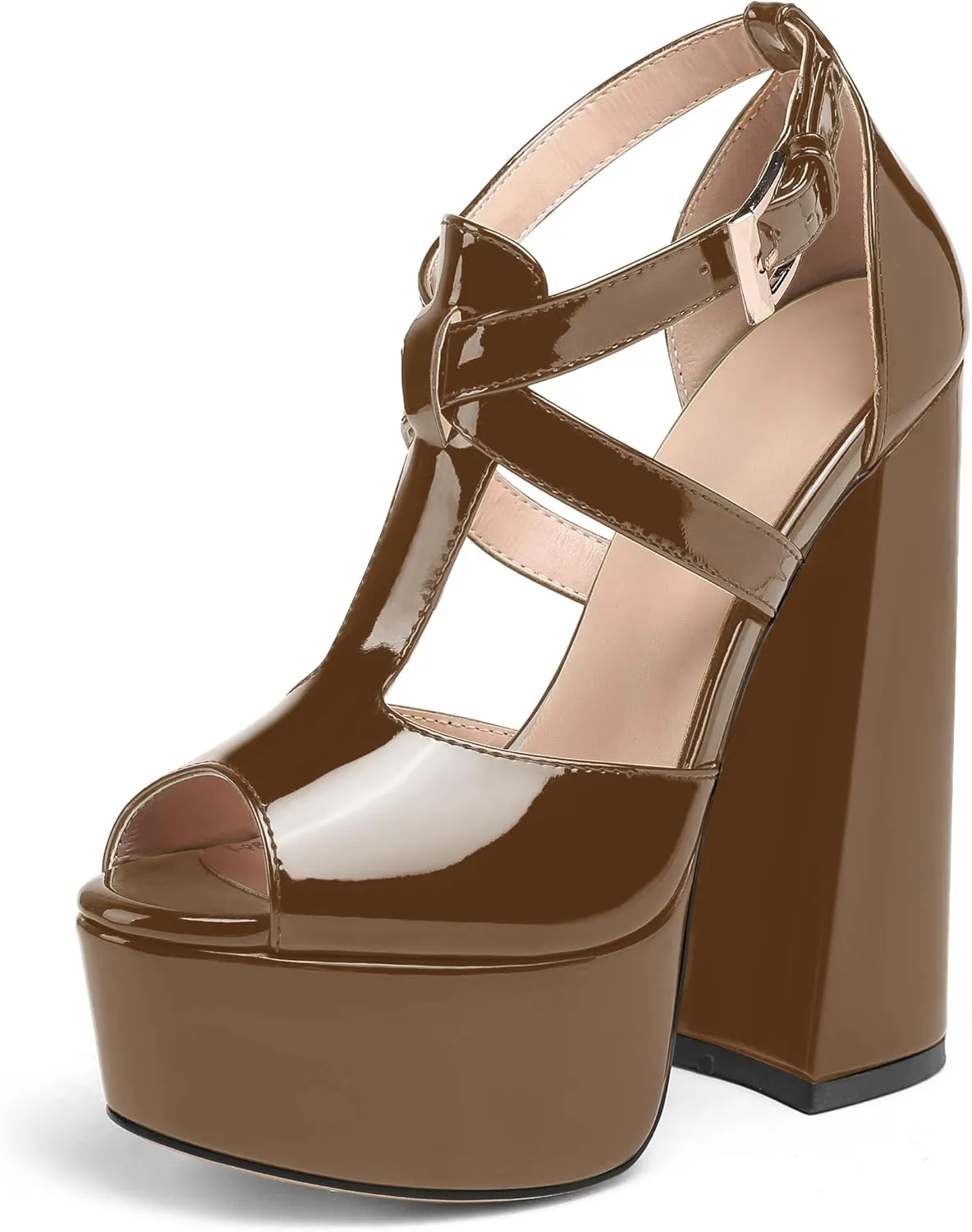 YODEKS Women's Peep Toe Chunky Heel Sandals Ankle Strap Platform Wedding Shoes
