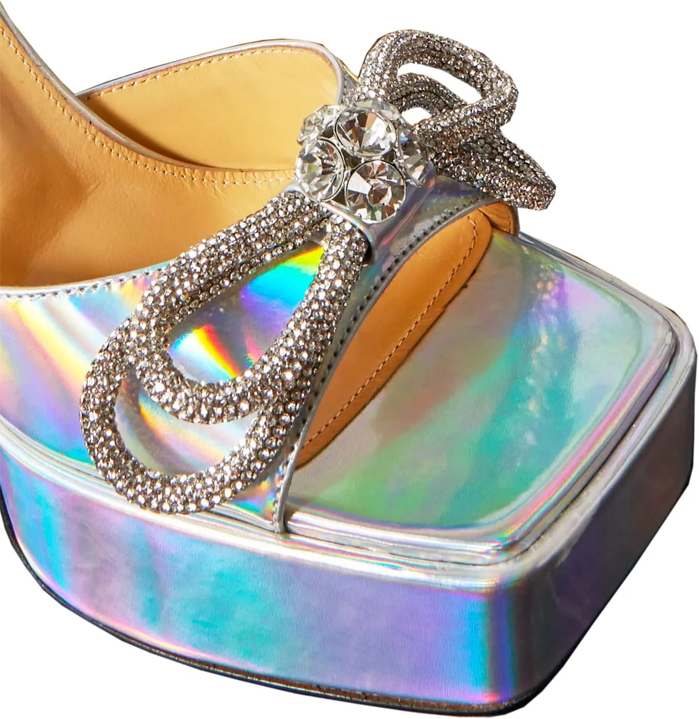 Yolkomo Women's Platform Chunky Heel Sandals Square Toe Rhinestone Bow Heels