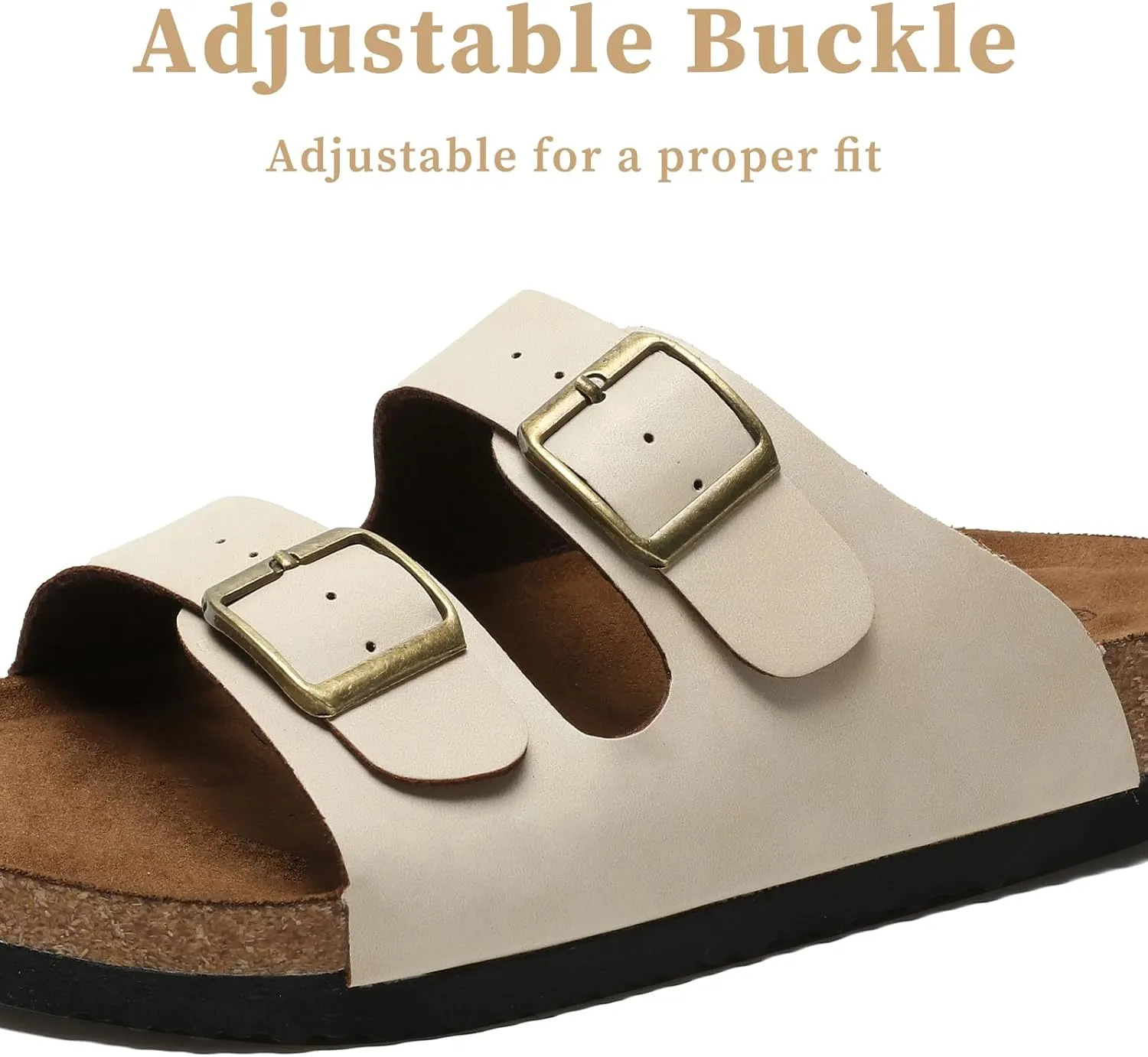 Yozuru Womens Flat Sandals Cork Footbed Slides with Arch Support Adjustable Buckle Slip on Slides Summer Open Toe Beach Sandals