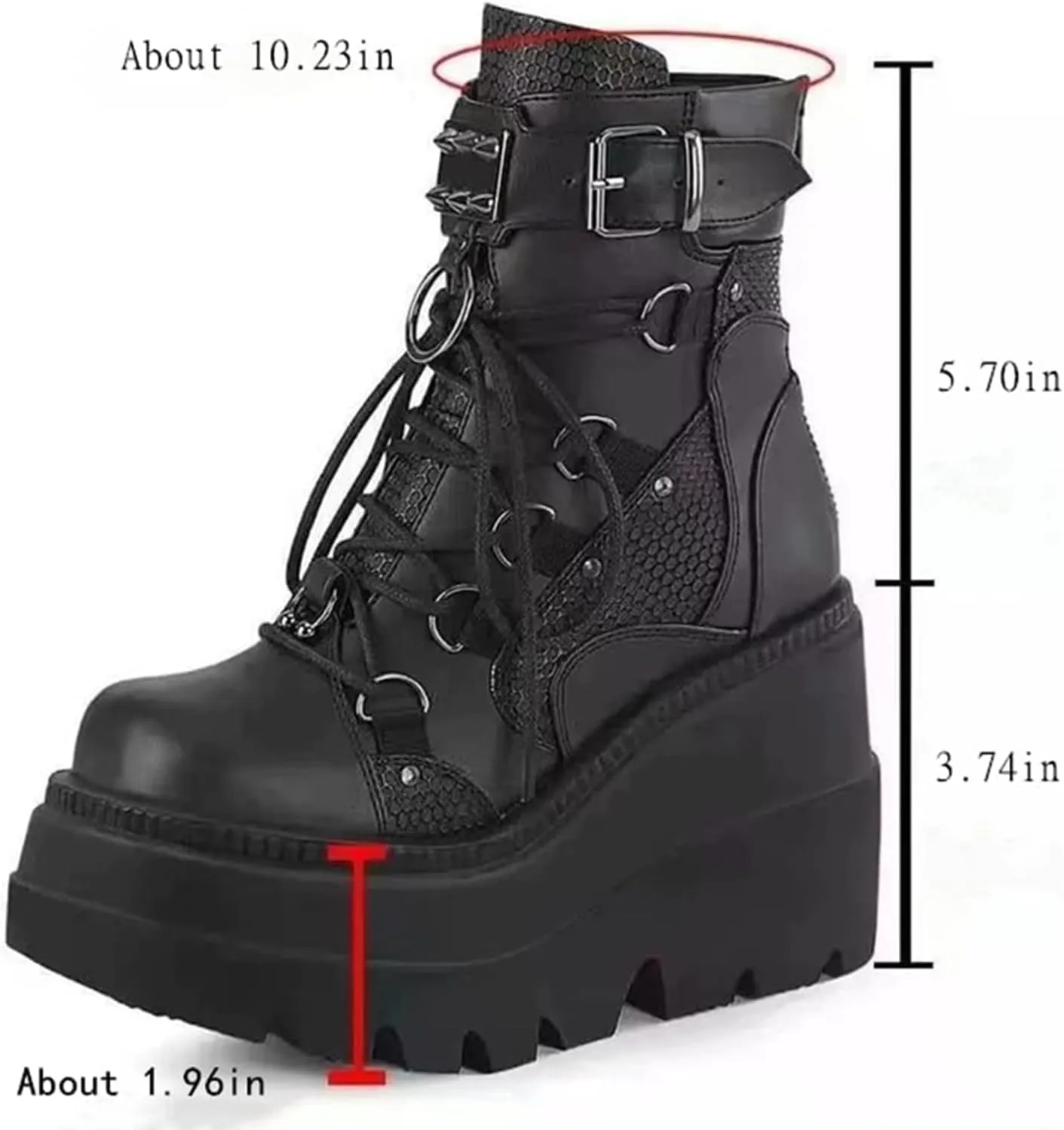 ZHOUYF Women's Combat Ankle Boots Fashion Round Toe Chunky Platform Wedge Knight Boots Lace-up Zip High Heel Punk Booties Motorcycle Mid Calf Boots for Women