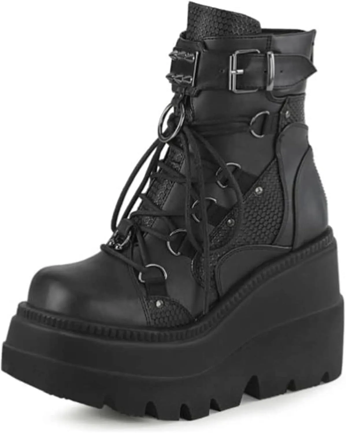 ZHOUYF Women's Combat Ankle Boots Fashion Round Toe Chunky Platform Wedge Knight Boots Lace-up Zip High Heel Punk Booties Motorcycle Mid Calf Boots for Women