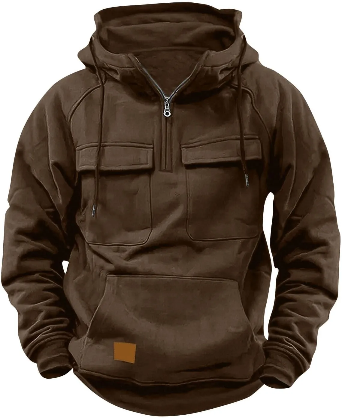 Zip Up Hoodie for Men Long Sleeve Cargo Hooded Sweatshirts Drawstring Quarter Zip Workout Gym Athletic Pullover Shirt