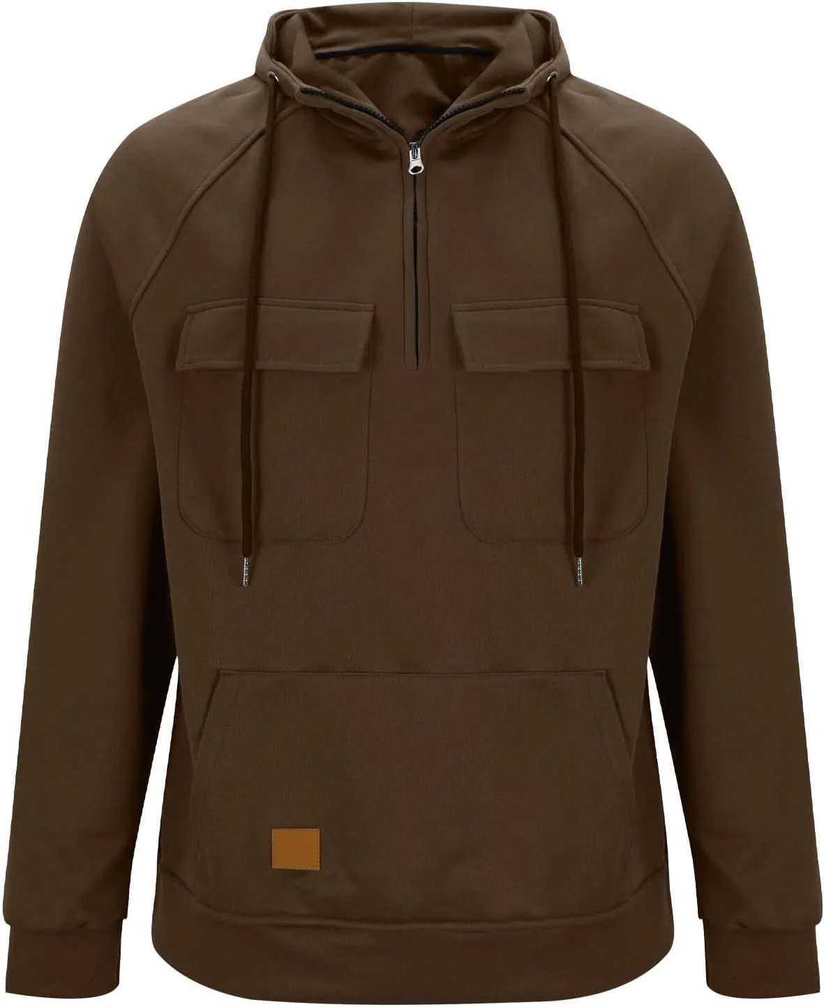 Zip Up Hoodie for Men Long Sleeve Cargo Hooded Sweatshirts Drawstring Quarter Zip Workout Gym Athletic Pullover Shirt