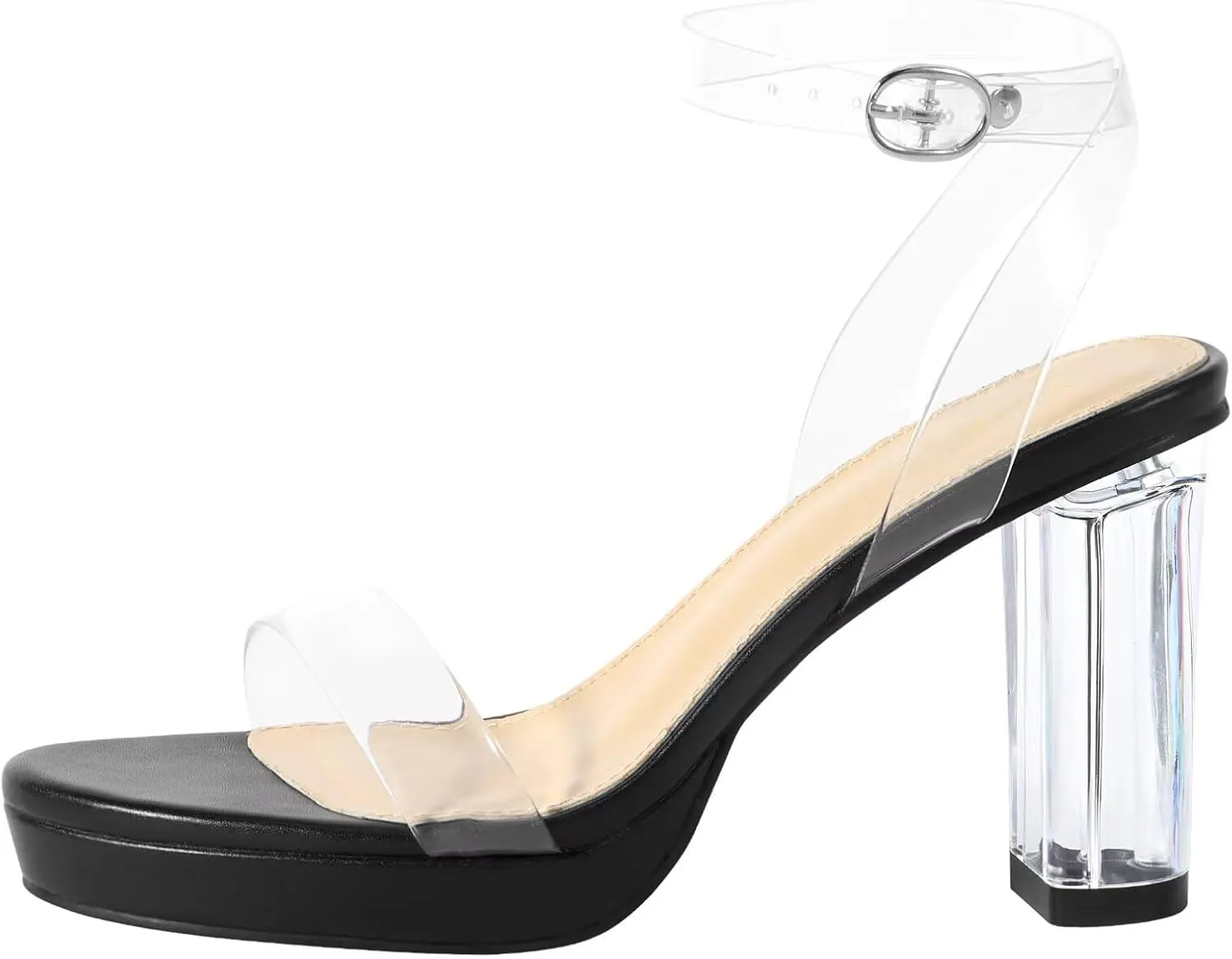 ZriEy 4-Inch Platform Clear High Heels for Women Block Chunky Heeled Sandals Open Toe Ankle Strap Heels Wedding Party Evening Prom Dress Pump Sandal Shoes