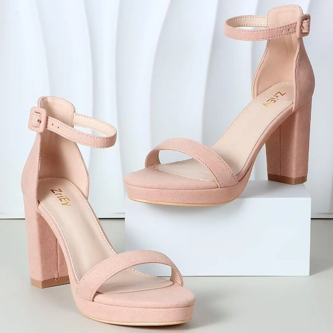 ZriEy 4-Inch Platform High Heels for Women Block Chunky Heeled Sandals Open Toe Ankle Strap Heels Wedding Party Evening Prom Dress Pump Sandals Shoes