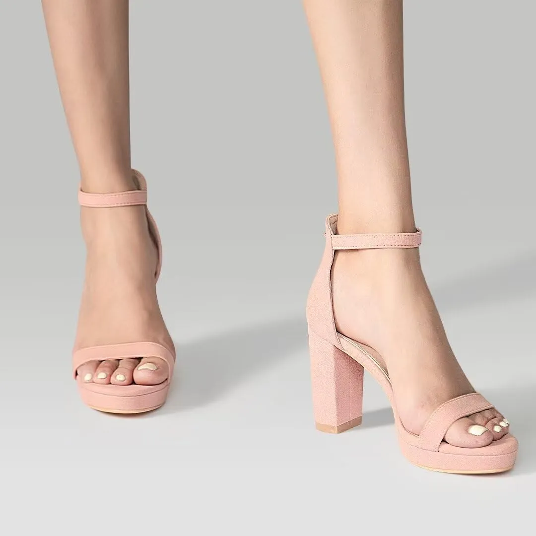 ZriEy 4-Inch Platform High Heels for Women Block Chunky Heeled Sandals Open Toe Ankle Strap Heels Wedding Party Evening Prom Dress Pump Sandals Shoes
