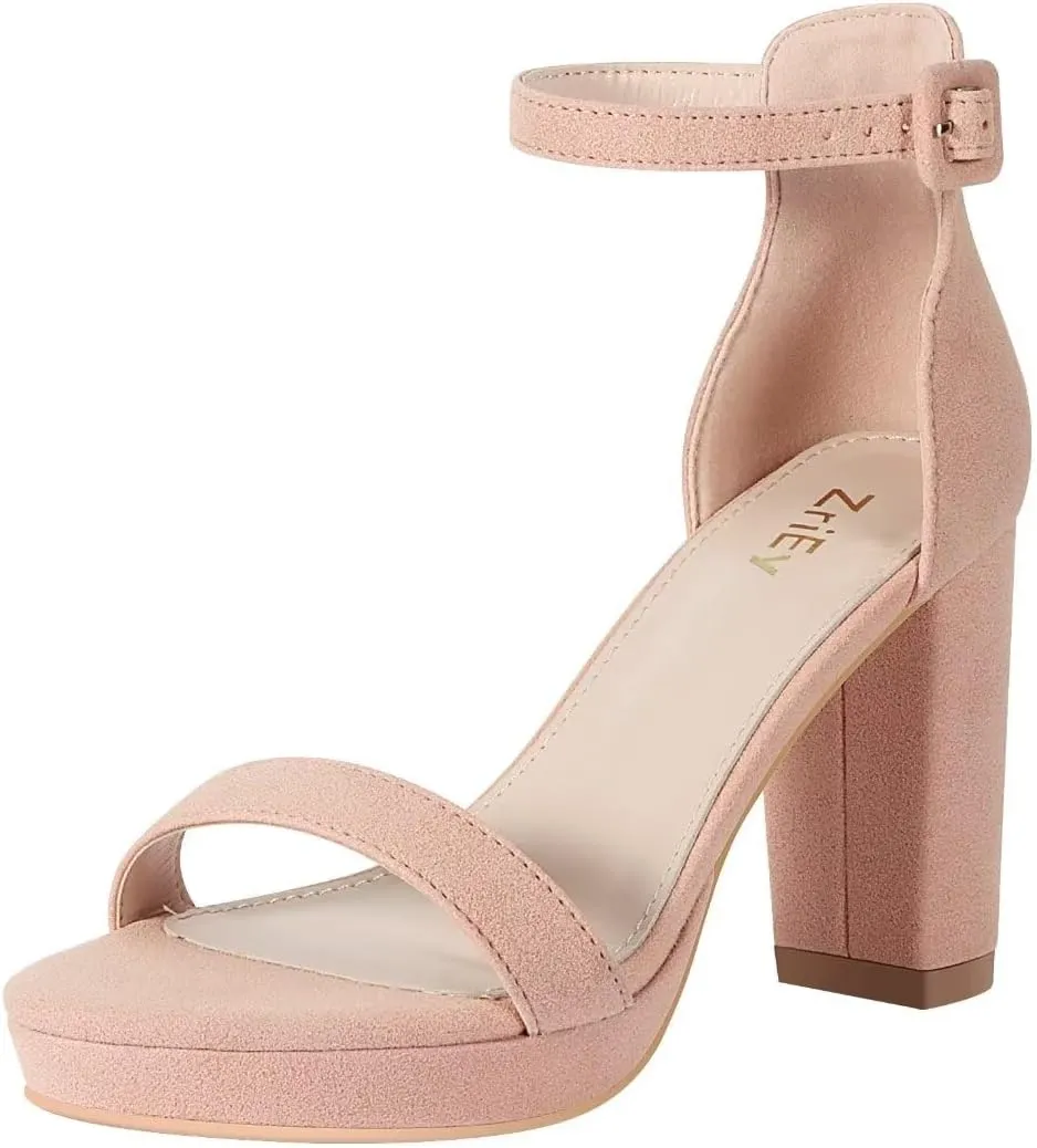 ZriEy 4-Inch Platform High Heels for Women Block Chunky Heeled Sandals Open Toe Ankle Strap Heels Wedding Party Evening Prom Dress Pump Sandals Shoes