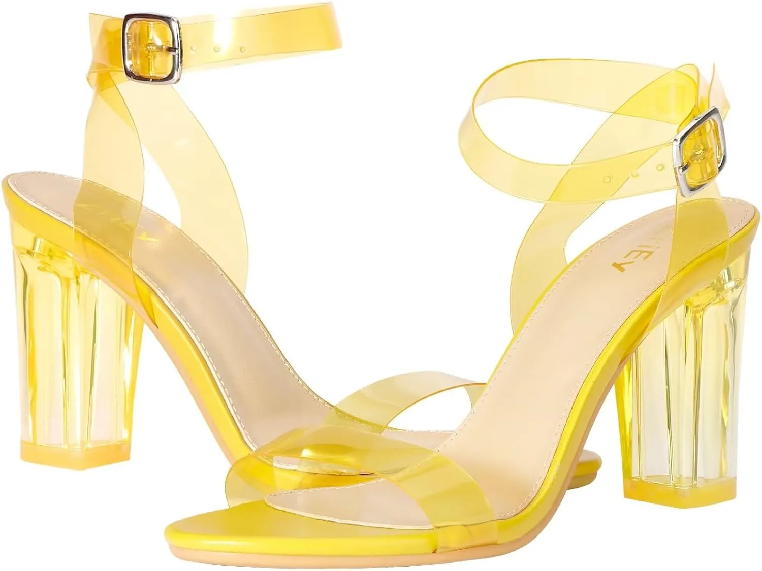 ZriEy Clear Block Sandals Chunky Heels for Women 3.35 Inch Open Toe Adjustable Ankle Strap Pump Sandals for Weddings Parties Daily Wear