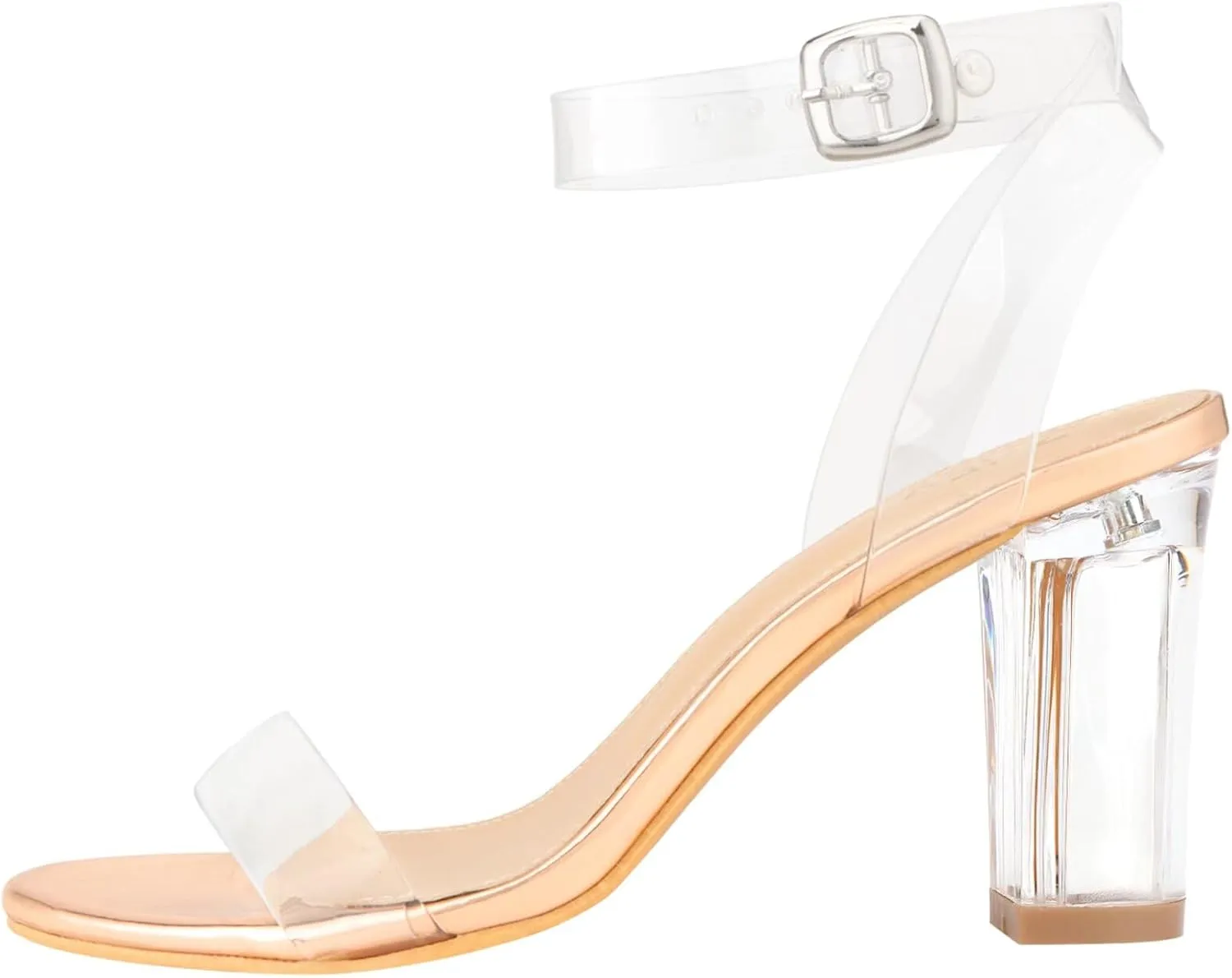 ZriEy Clear Block Sandals Chunky Heels for Women 3.35 Inch Open Toe Adjustable Ankle Strap Pump Sandals for Weddings Parties Daily Wear