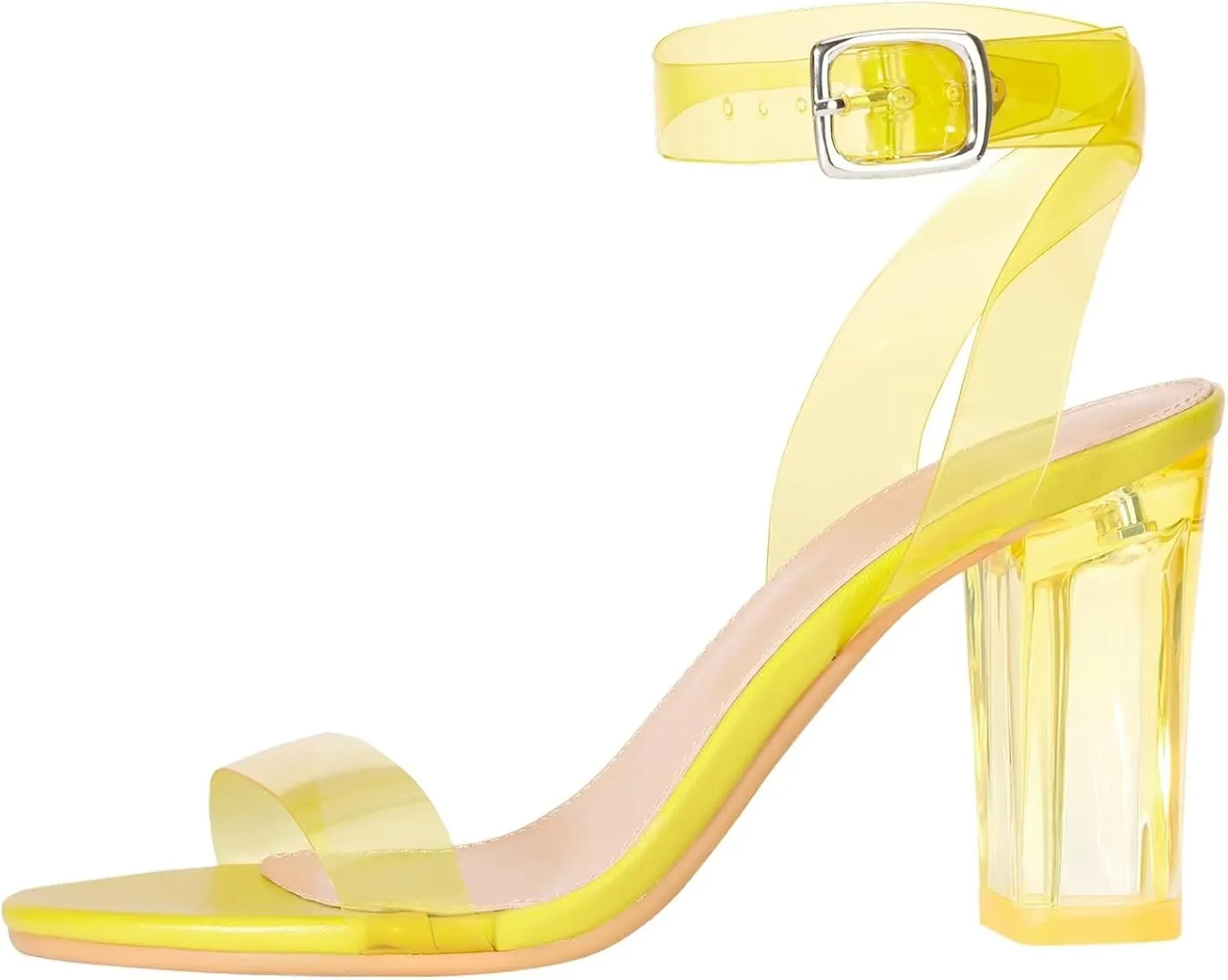 ZriEy Clear Block Sandals Chunky Heels for Women 3.35 Inch Open Toe Adjustable Ankle Strap Pump Sandals for Weddings Parties Daily Wear