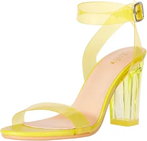 ZriEy Clear Block Sandals Chunky Heels for Women 3.35 Inch Open Toe Adjustable Ankle Strap Pump Sandals for Weddings Parties Daily Wear