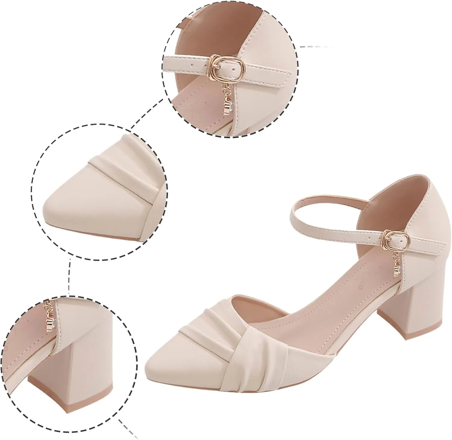 ZSpzx Women's Pointed Toe Low Chunky Heels Closed Toe Ankle Strap Dress Sandals Low Block Ankle Strap Chunky Women Sandals Comfortable Wedding Party Shoes