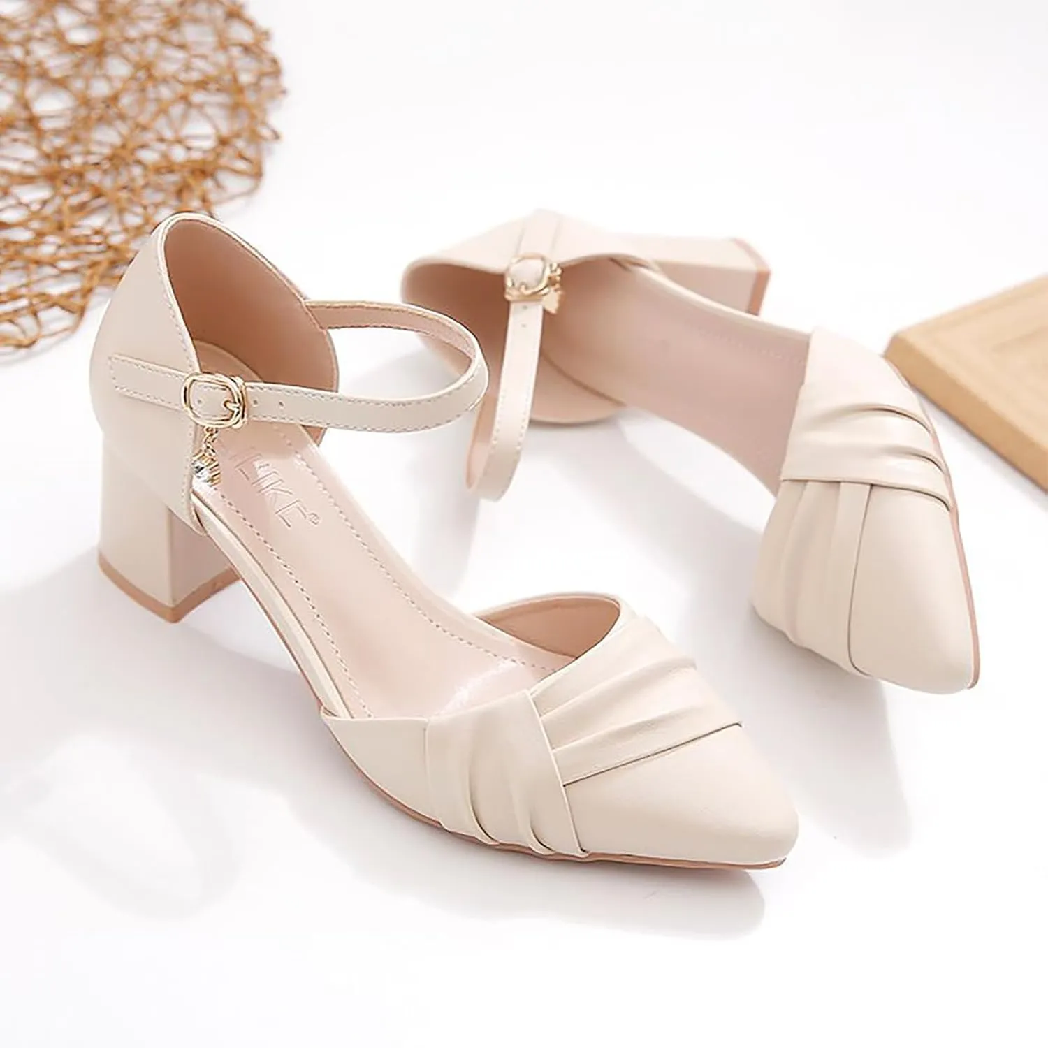 ZSpzx Women's Pointed Toe Low Chunky Heels Closed Toe Ankle Strap Dress Sandals Low Block Ankle Strap Chunky Women Sandals Comfortable Wedding Party Shoes