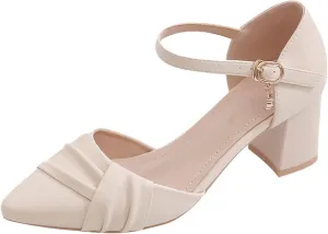 ZSpzx Women's Pointed Toe Low Chunky Heels Closed Toe Ankle Strap Dress Sandals Low Block Ankle Strap Chunky Women Sandals Comfortable Wedding Party Shoes