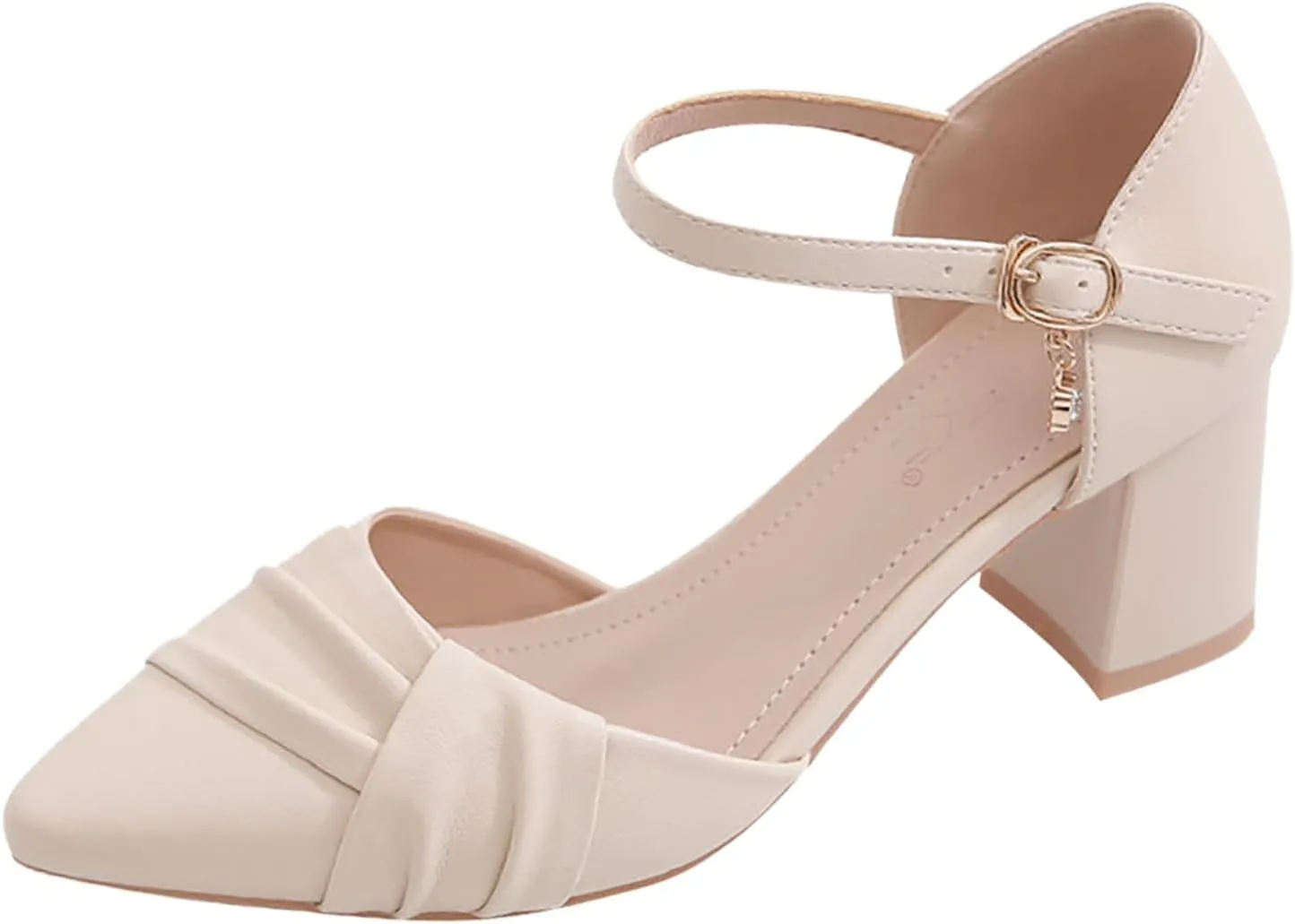 ZSpzx Women's Pointed Toe Low Chunky Heels Closed Toe Ankle Strap Dress Sandals Low Block Ankle Strap Chunky Women Sandals Comfortable Wedding Party Shoes