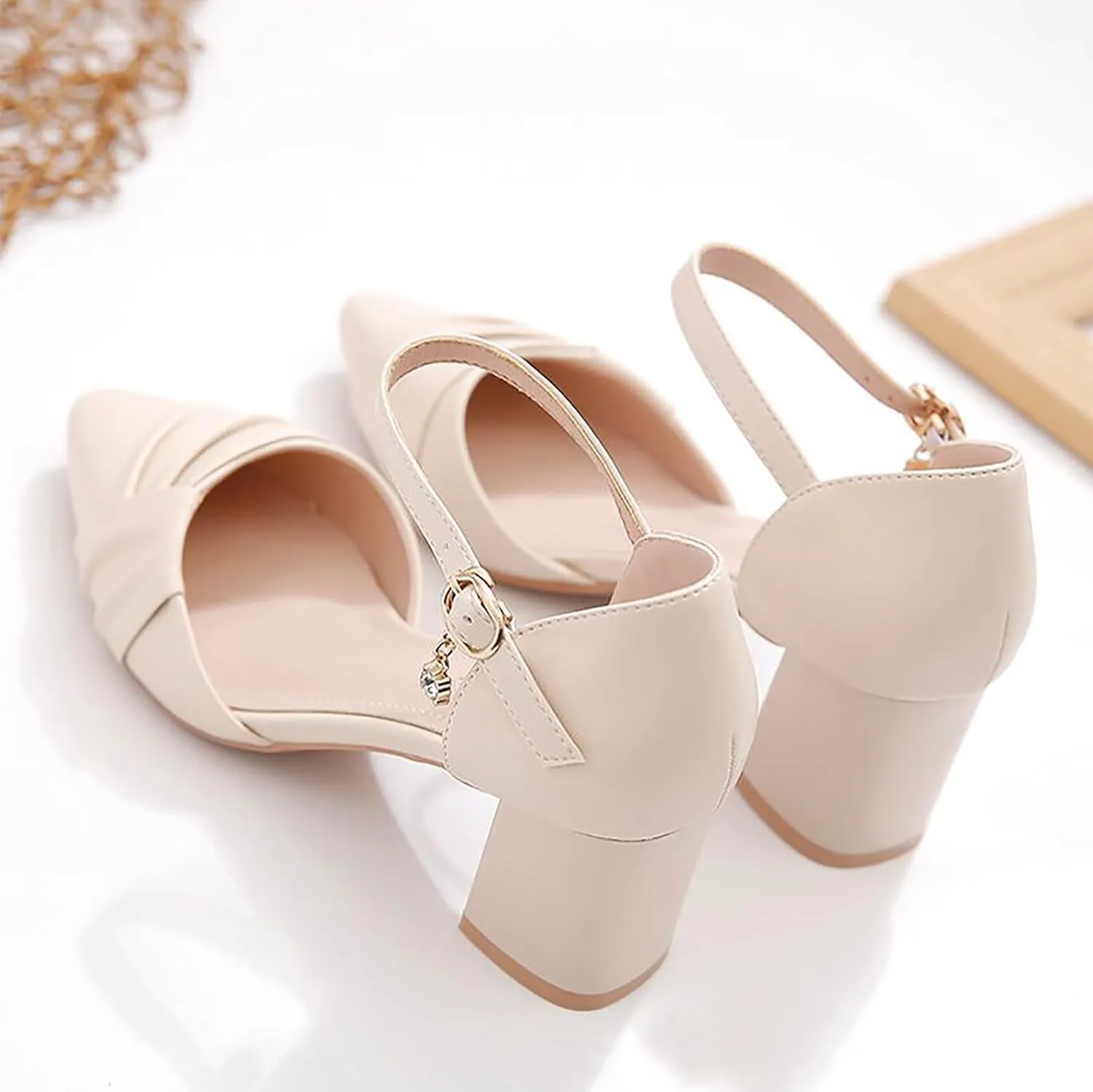 ZSpzx Women's Pointed Toe Low Chunky Heels Closed Toe Ankle Strap Dress Sandals Low Block Ankle Strap Chunky Women Sandals Comfortable Wedding Party Shoes