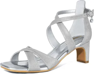 ZURIN Womens Chunky Low Heels Comfortable Open Toe Ankle Strap Heeled Sandals Strappy Block Heels Dress Shoes for Wedding Bridal Evening Party Prom