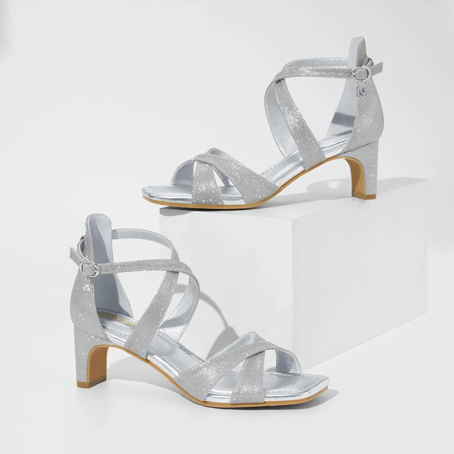ZURIN Womens Chunky Low Heels Comfortable Open Toe Ankle Strap Heeled Sandals Strappy Block Heels Dress Shoes for Wedding Bridal Evening Party Prom