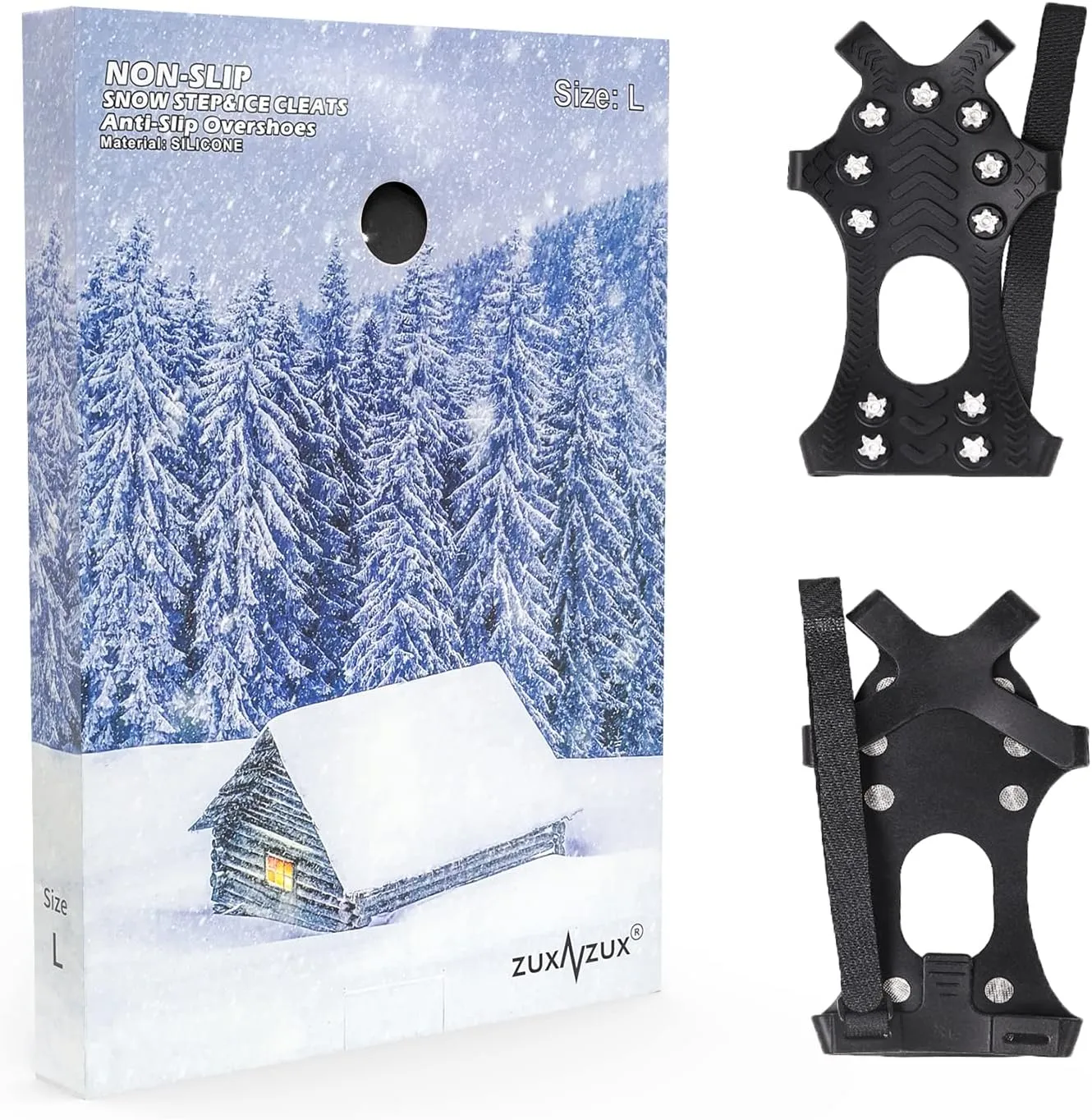 ZUXNZUX Crampons, Ice Cleats for Shoes and Boots, Silicone Stainless Steel Grippers Shoe Spikes Grips Traction for Snow, Winter Hiking Climbing Ice Fishing