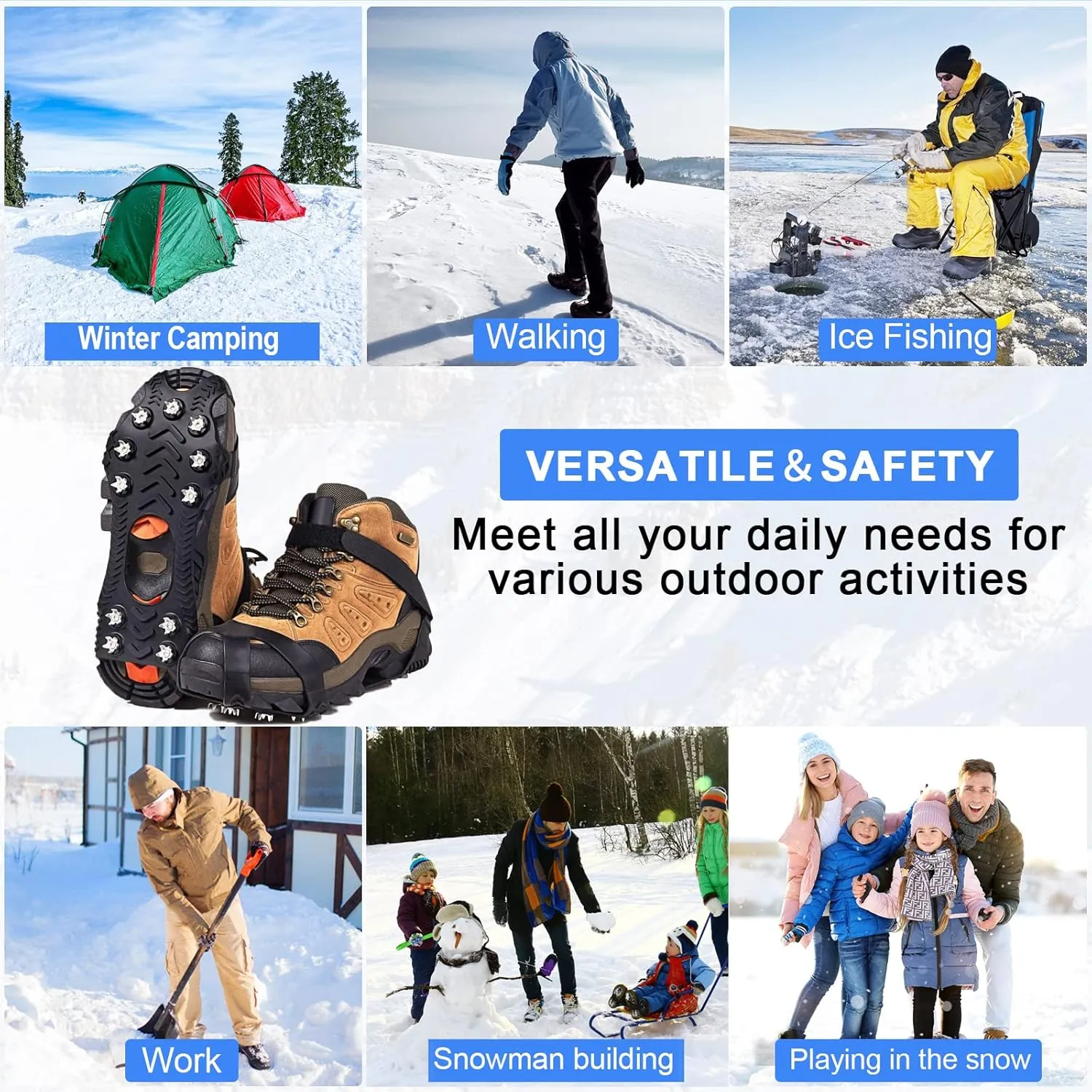 ZUXNZUX Crampons, Ice Cleats for Shoes and Boots, Silicone Stainless Steel Grippers Shoe Spikes Grips Traction for Snow, Winter Hiking Climbing Ice Fishing