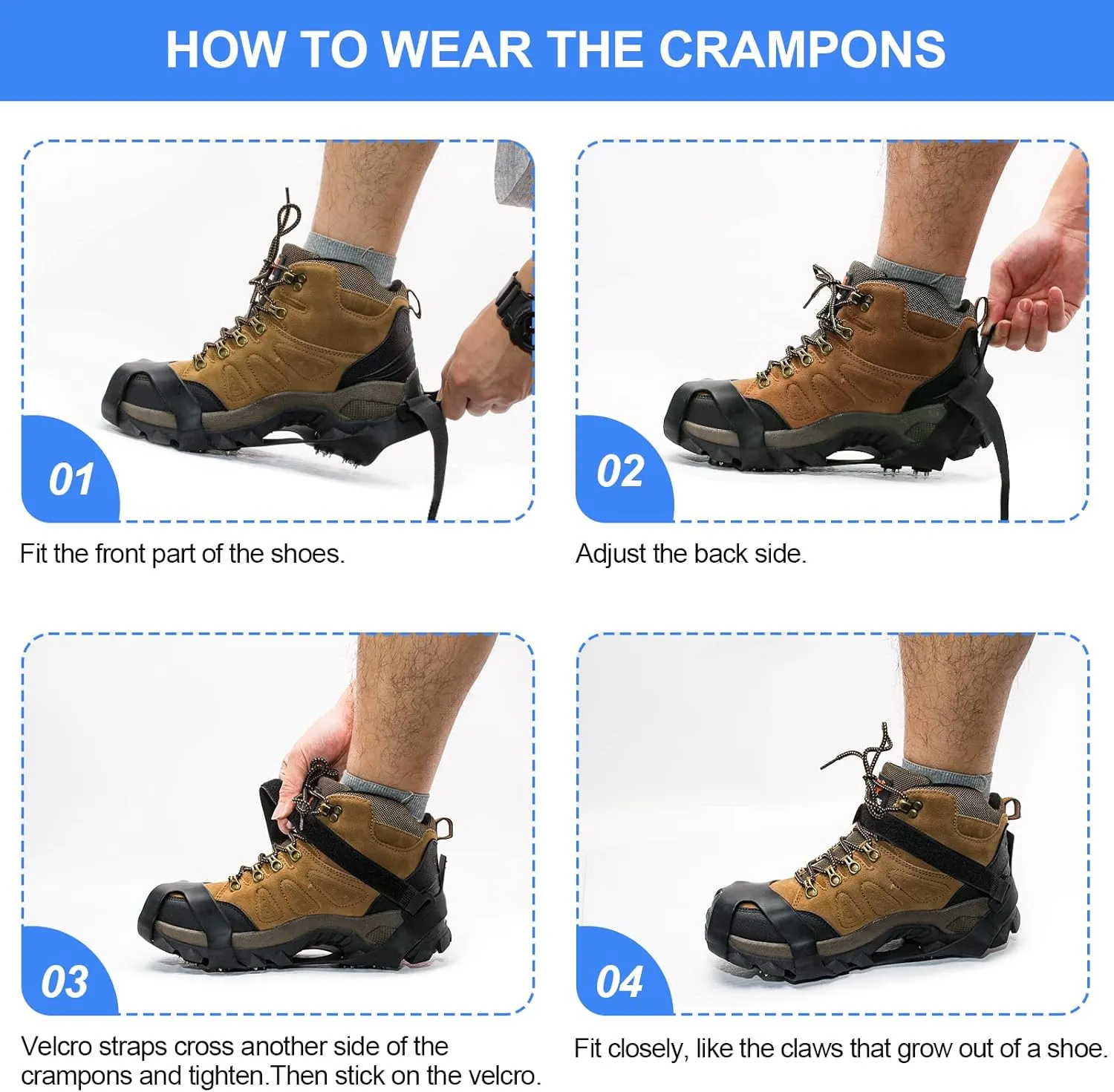 ZUXNZUX Crampons, Ice Cleats for Shoes and Boots, Silicone Stainless Steel Grippers Shoe Spikes Grips Traction for Snow, Winter Hiking Climbing Ice Fishing